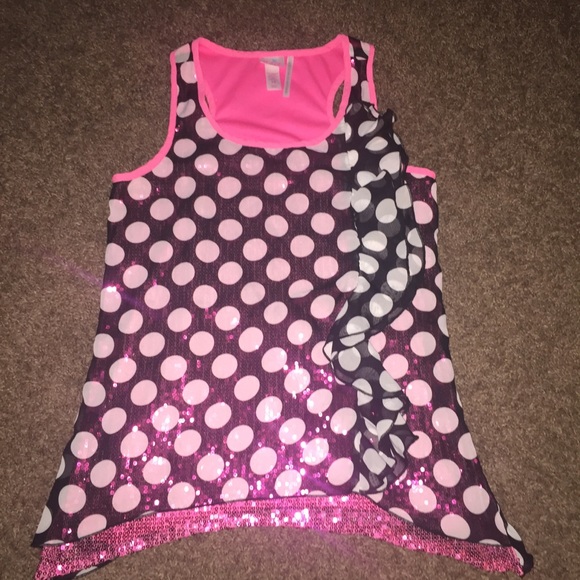 pink and white polka dot shirt